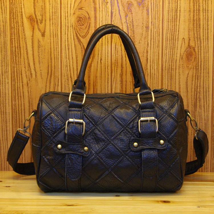 Genuine Leather Basket Bag Manufacturer Cross-Border Bag Women's Bag Contrasting Color Colorful Stitching Shoulder Crossbody Bag Handbag Women's Bag